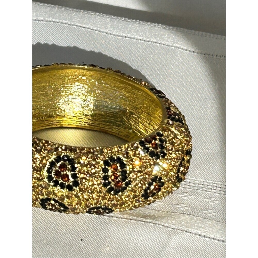 Bebe Gold Leopard Print Rhinestone Bangle - Picture 13 of 16